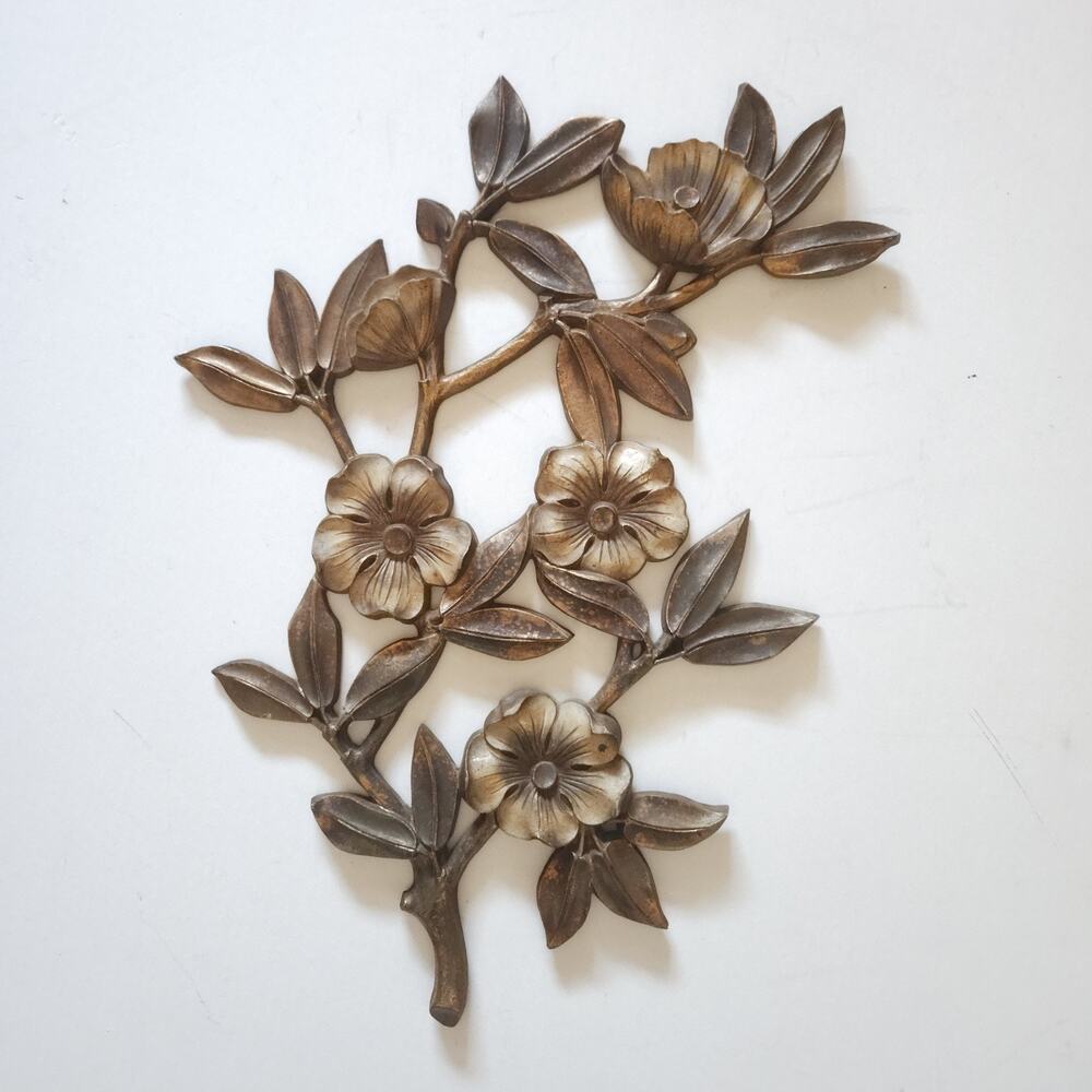 Vtg Syroco Gold Dogwood Branch Wall Plaque MCM Hollywood Regency 20"H PAIR - Picture 5 of 8